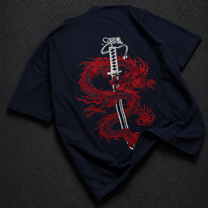 Sword dragon printed drop shoulder